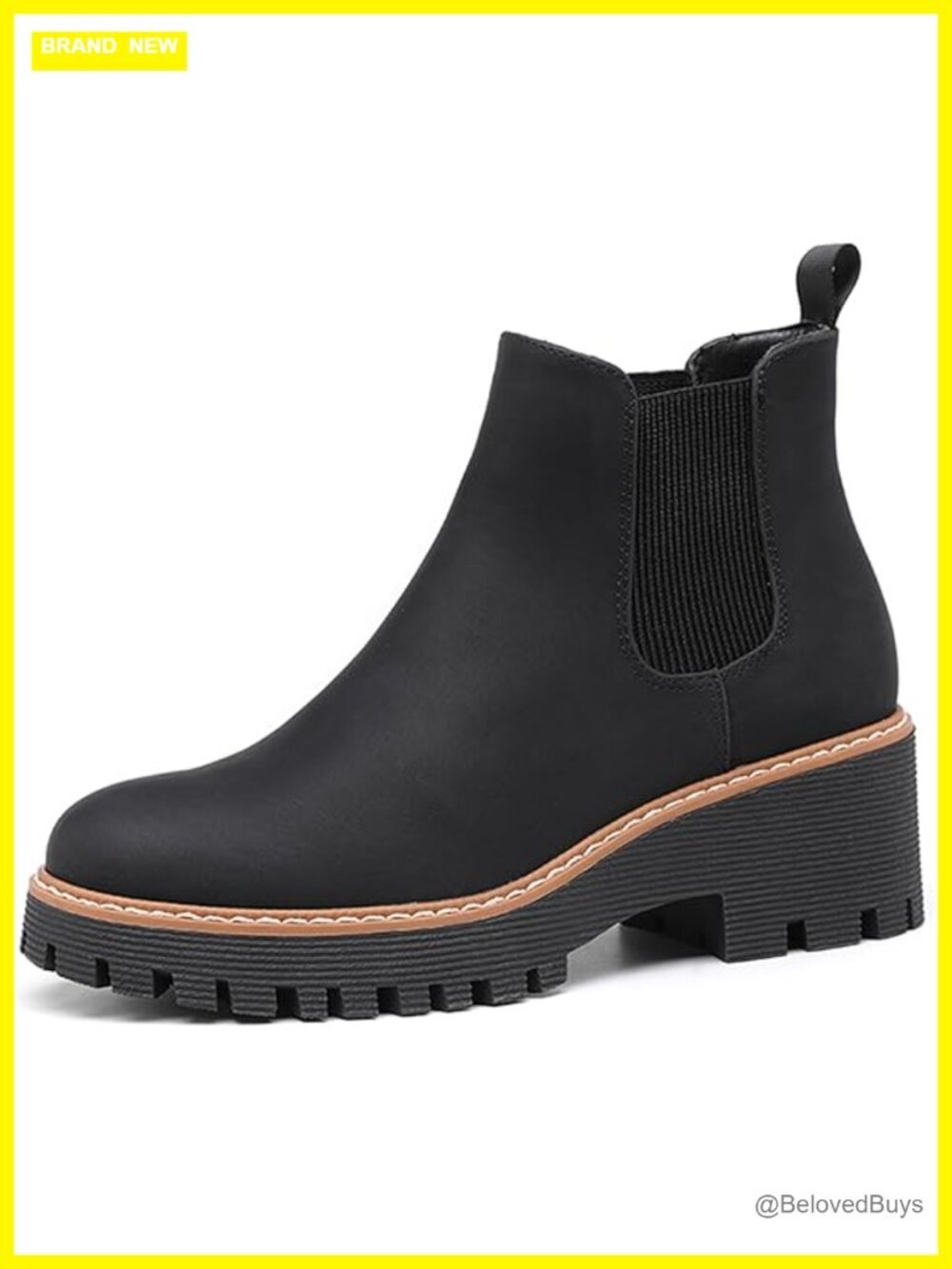 Chunky Platform Chelsea Boot Elastic Side Panels Slip On Low Wedge Heel Suede